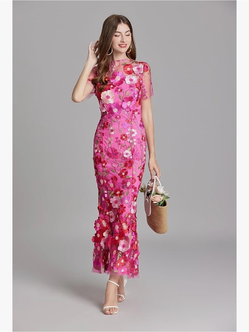 Floral Pink Embroidered Lace Maxi Dress - Picture 5 of 5